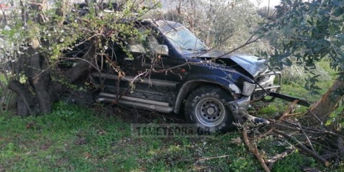 Τρελή πορεία αυτοκινήτου στην Καλαμπάκα - Καρφώθηκε σε δέντρο (φωτό)