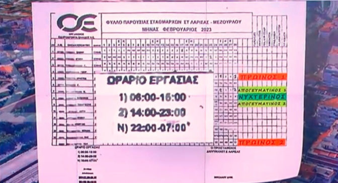 Τέμπη: Έγγραφο ντοκουμέντο με τις βάρδιες – Έπρεπε να υπάρχουν 3 σταθμάρχες