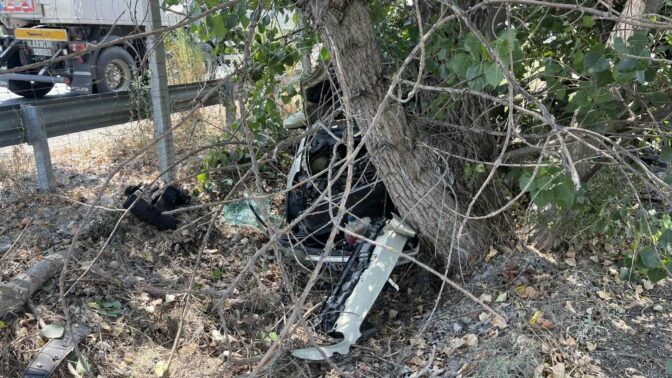 Αυτοκίνητο καρφώθηκε σε δέντρο έξω από την Οιχαλία (φωτό)