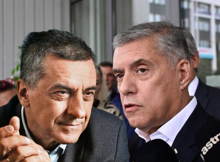 Ο Δημήτρης Κουρέτας και ο Κώστας Αγοραστός σε σύνθεση φωτογραφίας, εν μέσω πολιτικής αντιπαράθεσης για την πρόγνωση πλημμυρών στη Θεσσαλία.