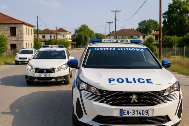 Περιπολικά της Αστυνομίας στη Φήκη Τρικάλων, όπου εκτυλίχθηκε νέο περιστατικό ενδοοικογενειακής βίας.
