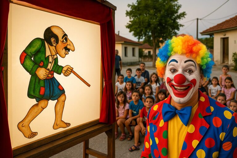 Κλόουν διασκεδάζει παιδιά σε καλοκαιρινή εκδήλωση σε χωριό του Δήμου Τρικκαίων.