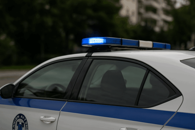 Περιπολικό της Ελληνικής Αστυνομίας με αναμμένη σειρήνα στη Λάρισα