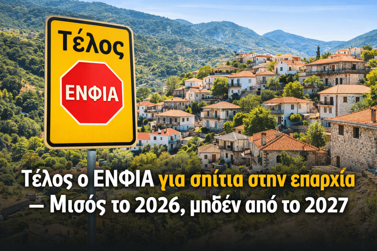 Τέλος ο ΕΝΦΙΑ για σπίτια στην επαρχία – Μισός το 2026, μηδέν από το 2027