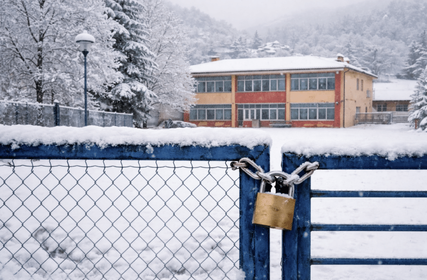 Κλειδωμένη είσοδος σχολείου με λουκέτο λόγω χιονόπτωσης στον Δήμο Πύλης
