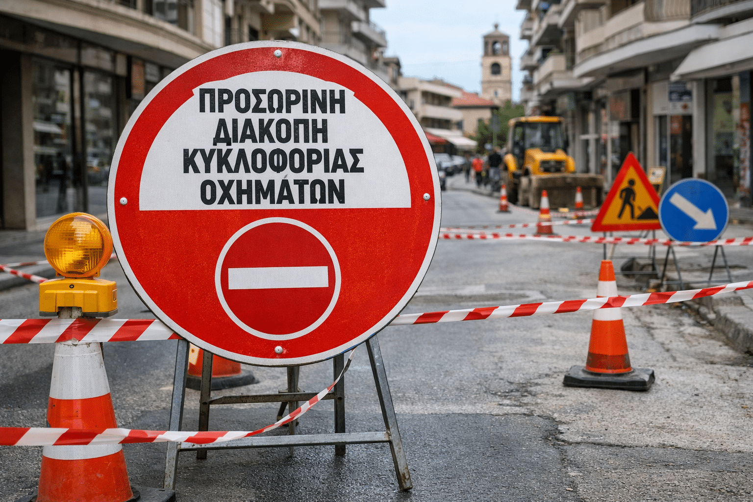Σήμα προσωρινής διακοπής κυκλοφορίας οχημάτων σε δρόμο των Τρικάλων λόγω εργασιών