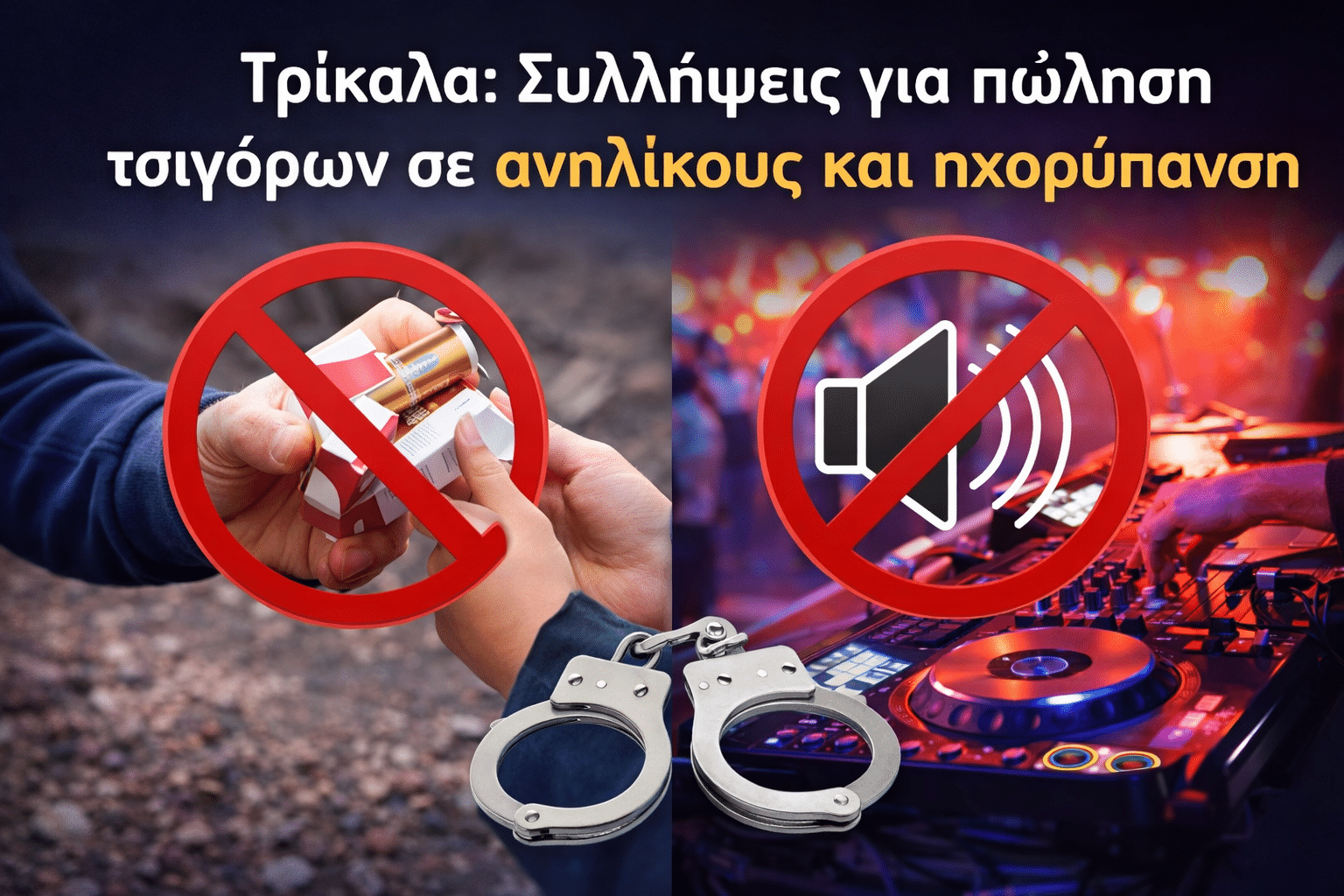 Τρίκαλα: Συλλήψεις για πώληση τσιγάρων σε ανηλίκους και ηχορύπανση