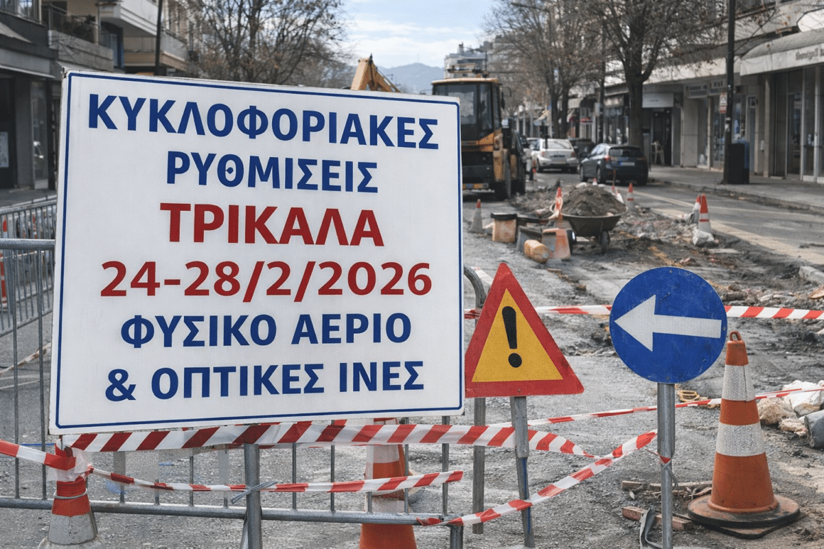 Κυκλοφοριακές ρυθμίσεις στα Τρίκαλα 24–28/2 για φυσικό αέριο και οπτικές ίνες