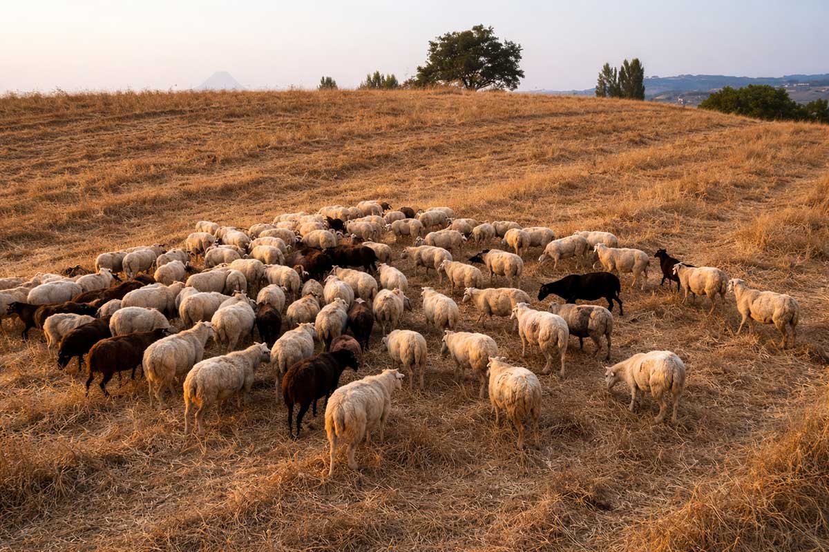 Κοπάδι αιγοπροβάτων σε ξηρό αγρό ενόψει Πάσχα με αυξημένα μέτρα επιτήρησης για ζωονόσους